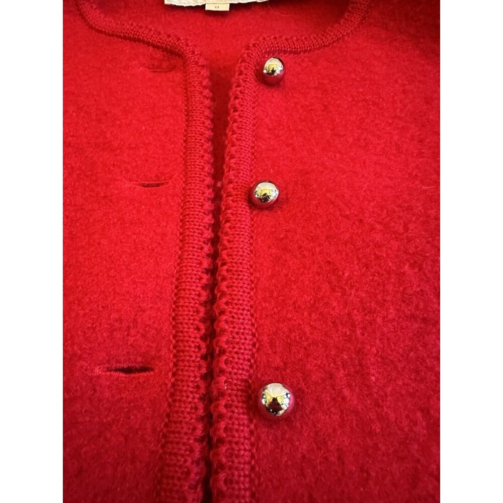 Vintage The Eagles Eye 100% Wool Cardigan Coat Sweater Red Buttons Christmas Sz8 - Picture 6 of 9